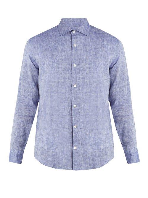 Matchesfashion.com Frescobol Carioca - Point Collar Linen Shirt - Mens - Blue