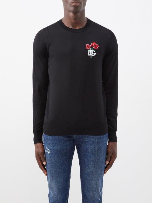 Dolce & Gabbana - Logo-embroidered Virgin Wool Sweater - Mens - Black
