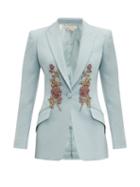 Matchesfashion.com Alexander Mcqueen - Embroidered Single Breasted Wool Blend Blazer - Womens - Light Blue