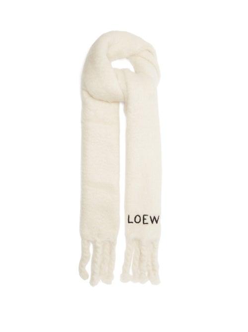 Loewe - Logo-embroidered Brushed Mohair-blend Scarf - Womens - White