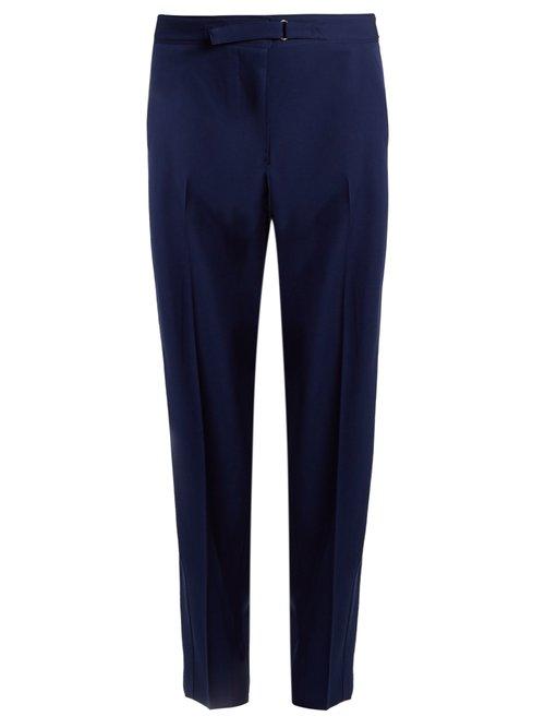 Matchesfashion.com Stella Mccartney - Buckle Detail Wide Leg Wool Trousers - Womens - Blue