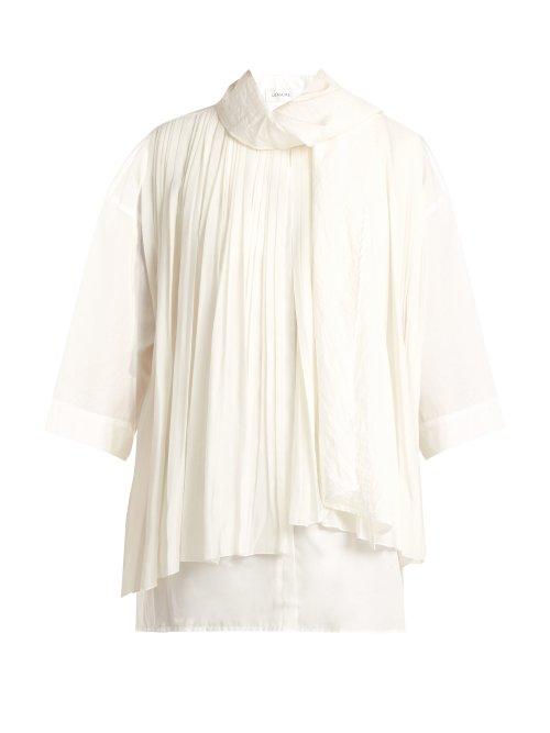 Matchesfashion.com Lemaire - Pleated Silk And Cotton Foulard Blouse - Womens - White