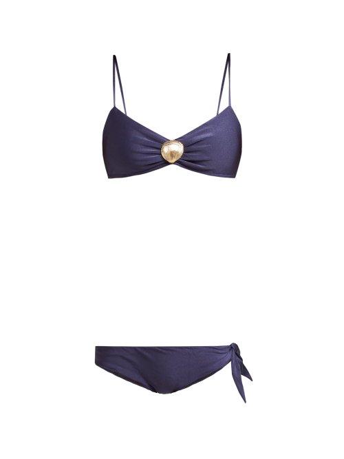 Matchesfashion.com Adriana Degreas - Marine Shell Embellished Bikini - Womens - Navy
