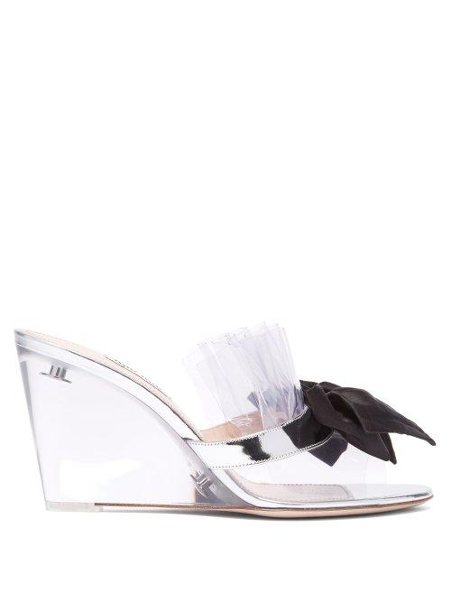 Matchesfashion.com Miu Miu - Bow Embellished Perspex Wedge Mules - Womens - Black Silver