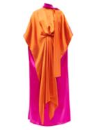 Halpern - High-neck Draped Silk-satin Kaftan Dress - Womens - Purple Multi