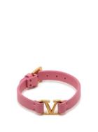 Matchesfashion.com Valentino Garavani - V-logo Buckled Leather Bracelet - Womens - Pink