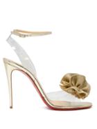 Matchesfashion.com Christian Louboutin - Fossiliza Flower Embellished Sandals - Womens - Gold