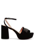 Matchesfashion.com Rochas - Crystal-embellished Velvet Platform Sandals - Womens - Black