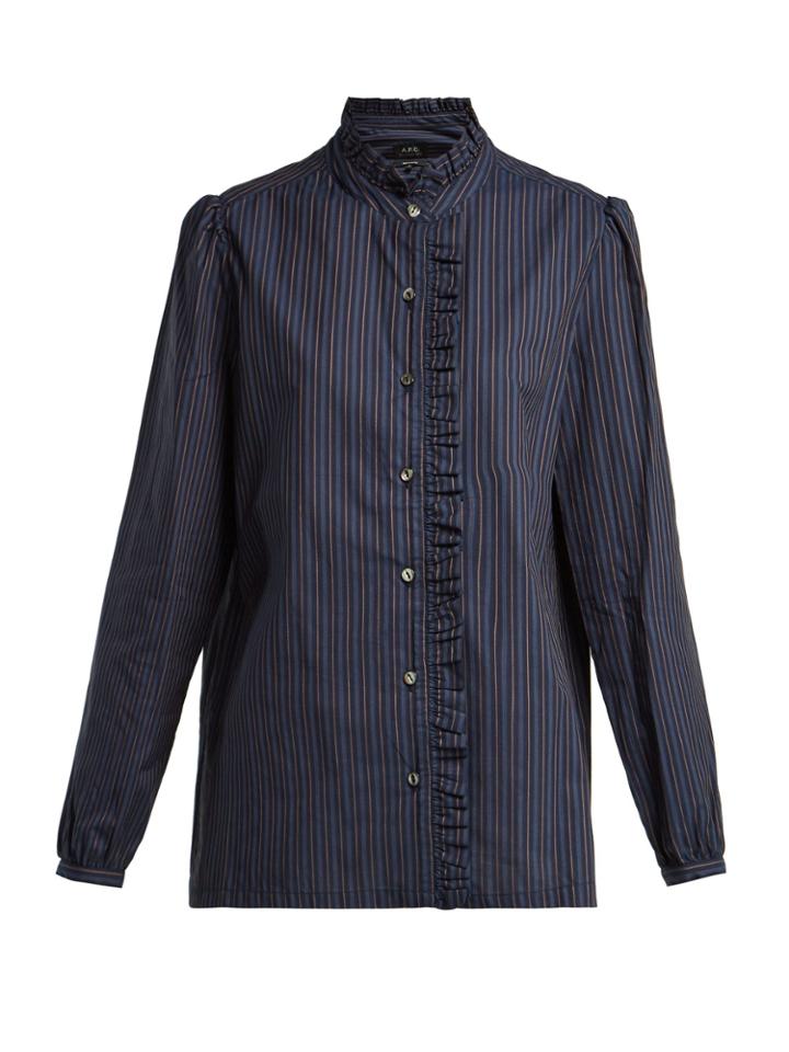 A.p.c. Dunst Ruffle-detailed Striped Cotton Shirt