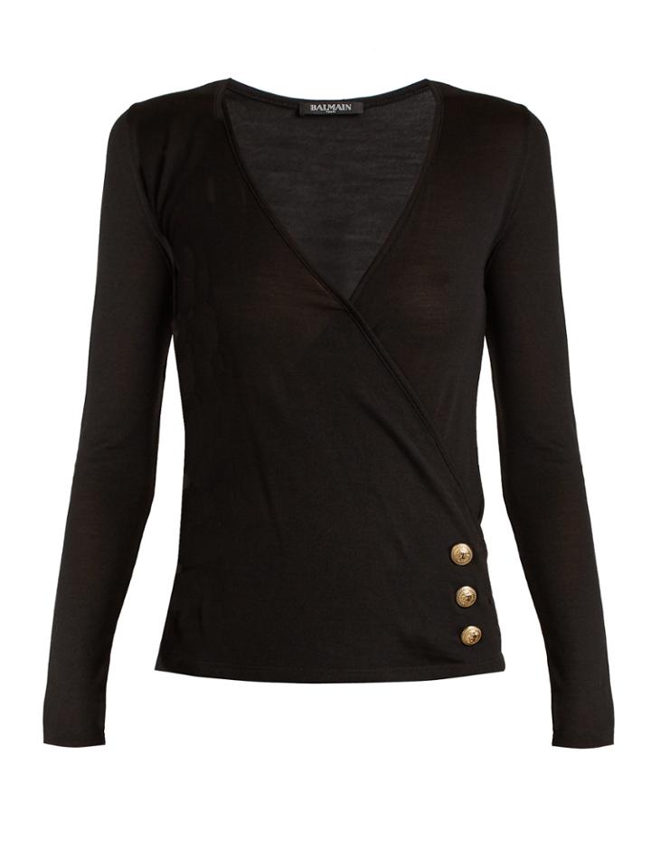 Balmain Deep V-neck Wool-blend Sweater