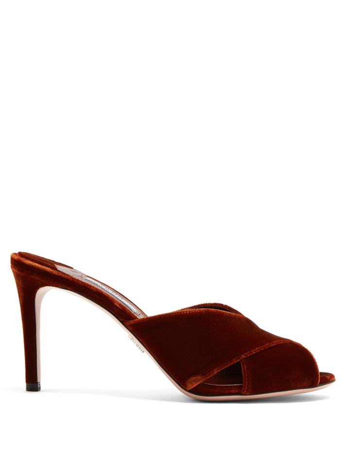 Prada Cross-strap Velvet Mules