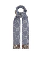Gucci - Gg Logo-jacquard Wool Scarf - Womens - Blue Multi