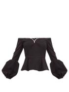 Matchesfashion.com Self-portrait - Crystal Embellished Off The Shoulder Crepe Top - Womens - Black