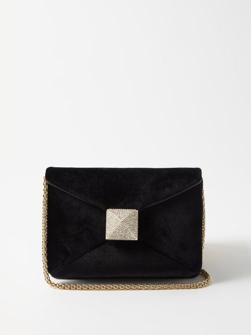 Valentino Garavani - One Stud Crystal-embellished Velvet Shoulder Bag - Womens - Black