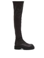 Matchesfashion.com Ann Demeulemeester - Exaggerated Sole Leather Over The Knee Boots - Womens - Black