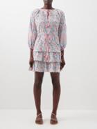 D'ascoli - Delphine Floral-print Cotton-khadi Dress - Womens - Pink Blue