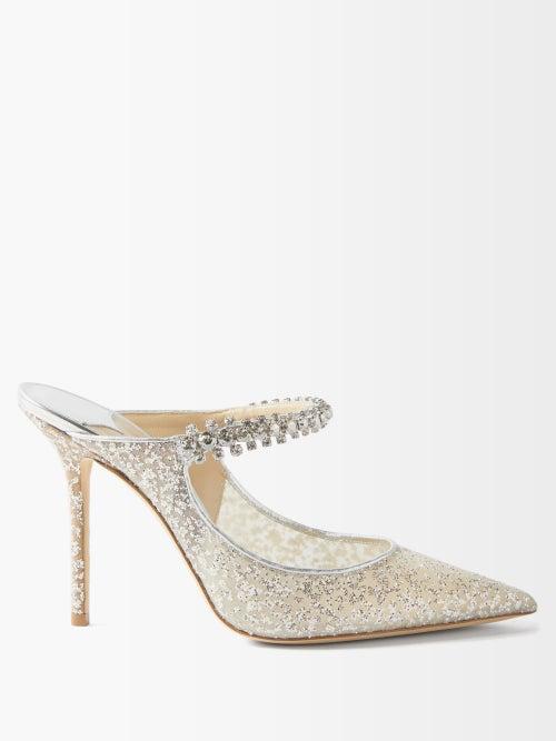 Jimmy Choo - Bing Glitter-finished Mesh Heeled Mules - Womens - Silver