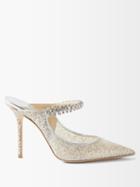 Jimmy Choo - Bing Glitter-finished Mesh Heeled Mules - Womens - Silver