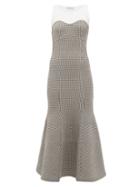 Matchesfashion.com Vika Gazinskaya - Houndstooth Fishtail Hem Cotton Blend Dress - Womens - White Multi