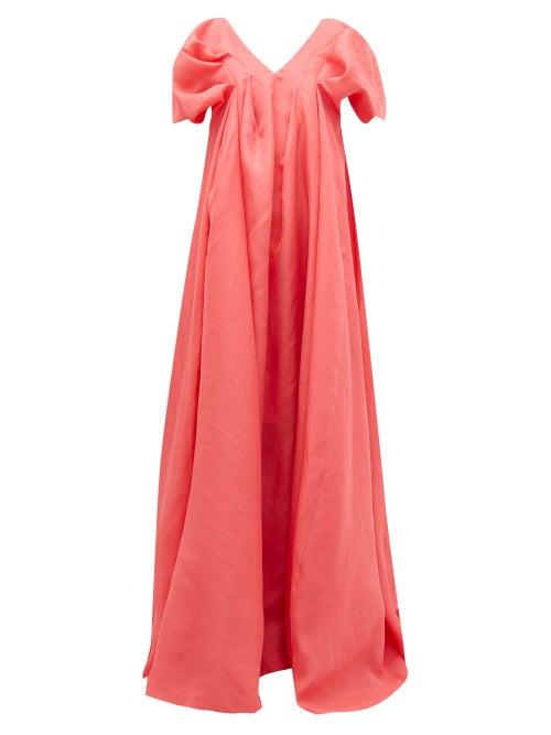 Matchesfashion.com Roksanda - Aletta V Neck Puff Sleeve Gown - Womens - Pink