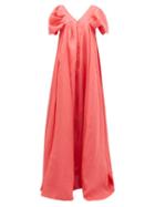 Matchesfashion.com Roksanda - Aletta V Neck Puff Sleeve Gown - Womens - Pink
