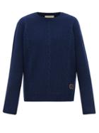 Matchesfashion.com Gucci - Logo-embroidered Cabled-wool Sweater - Mens - Blue