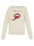 Matchesfashion.com Gucci - Lip And Logo Print Cotton Sweatshirt - Mens - White