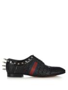 Gucci Spike-embellished Woven-leather Derby Shoes