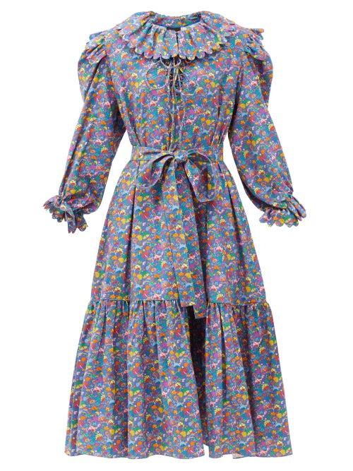 Matchesfashion.com Horror Vacui - Rosie Mushroom-print Cotton-corduroy Dress - Womens - Blue Multi