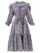 Matchesfashion.com Horror Vacui - Rosie Mushroom-print Cotton-corduroy Dress - Womens - Blue Multi