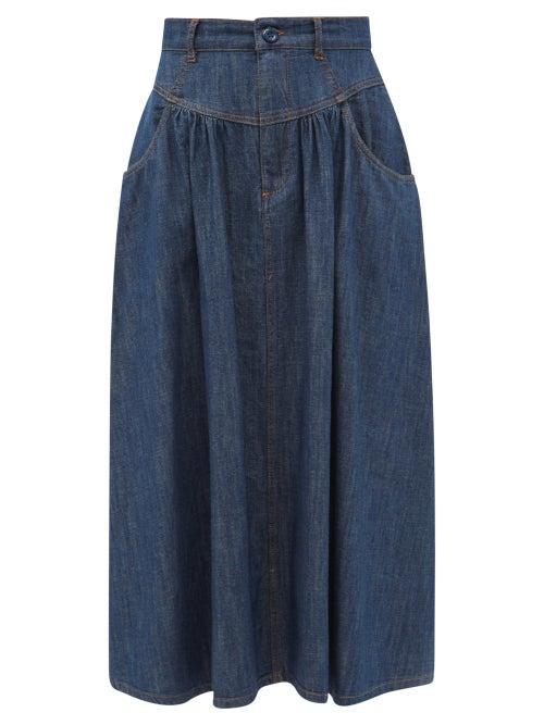 Matchesfashion.com See By Chlo - Flou High-rise Gathered Denim Skirt - Womens - Indigo