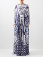 Dolce & Gabbana - Majolica-print Silk-chiffon Gown - Womens - Blue White