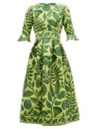 Matchesfashion.com Andrew Gn - Belted Floral Jacquard Midi Dress - Womens - Green Multi