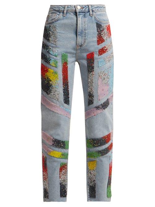 Matchesfashion.com Germanier - Bead Embellished Straight Leg Jeans - Womens - Blue Multi