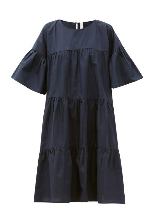 Matchesfashion.com Merlette - St. Germain Tiered Cotton Dress - Womens - Navy