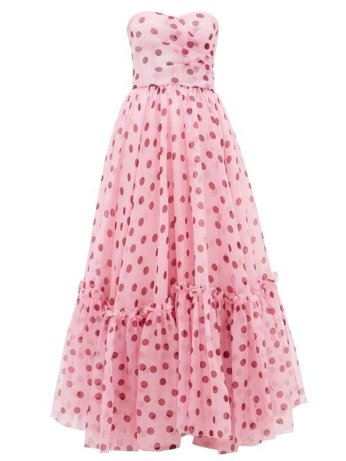 Matchesfashion.com Dolce & Gabbana - Polka-dot Corset Silk-organza Gown - Womens - Pink Multi