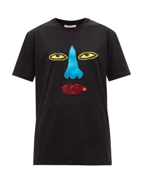 Christopher Kane - Face-embroidered Cotton-jersey T-shirt - Womens - Black