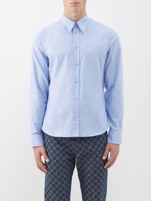 Gucci - Gainsburg Cotton-poplin Shirt - Mens - Light Blue