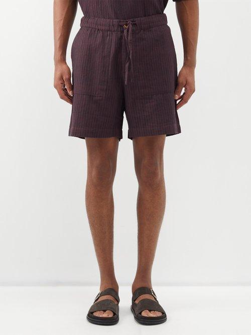 Smr Days - Drawstring-waist Pinstriped Cotton Shorts - Mens - Burgundy