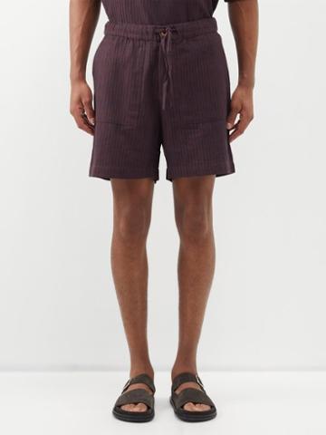 Smr Days - Drawstring-waist Pinstriped Cotton Shorts - Mens - Burgundy