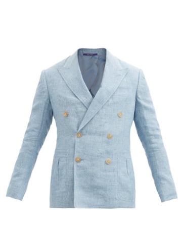 Ralph Lauren Purple Label - Kent Double-breasted Linen Suit Jacket - Mens - Light Blue