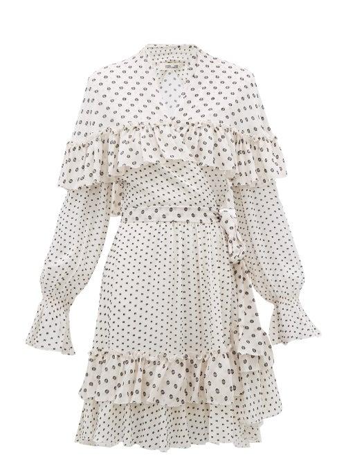 Matchesfashion.com Diane Von Furstenberg - Martina Ruffled Fil Coup Chiffon Wrap Dress - Womens - White Black