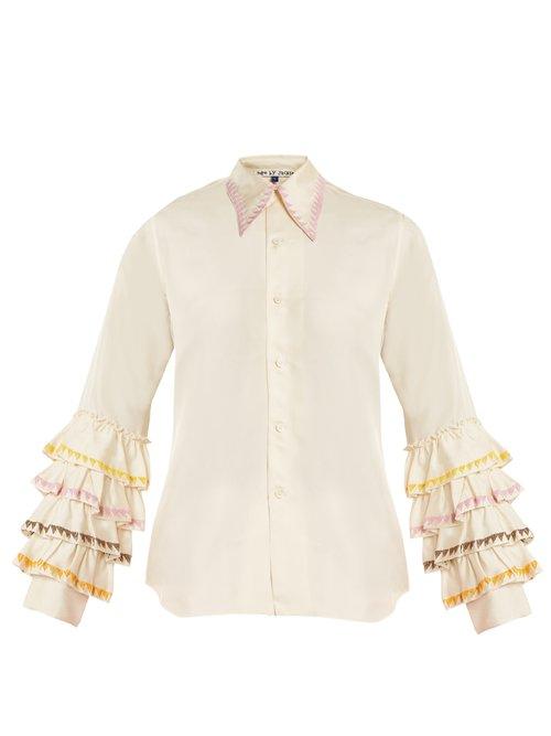 Matchesfashion.com Jupe By Jackie - Wurlali Ruffle Sleeved Silk Shirt - Womens - Cream Multi