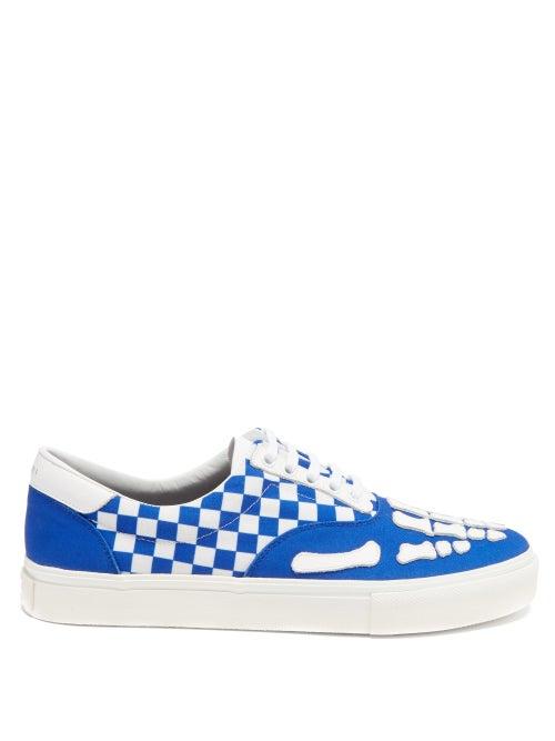 Matchesfashion.com Amiri - Skeleton And Checkerboard Cotton-canvas Trainers - Mens - Blue White