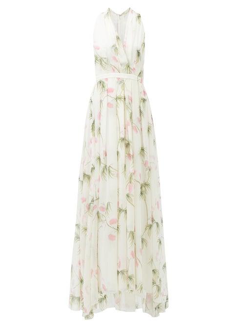 Giambattista Valli - Palm-print Silk-chiffon Maxi Dress - Womens - Ivory Multi