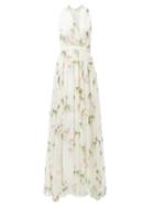 Giambattista Valli - Palm-print Silk-chiffon Maxi Dress - Womens - Ivory Multi