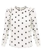 Matchesfashion.com Rebecca Taylor - Ruffled Polka Dot Embroidered Silk Blouse - Womens - Ivory Multi