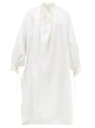 Matchesfashion.com Jil Sander - Drawstring Collar Linen Dress - Womens - Ivory