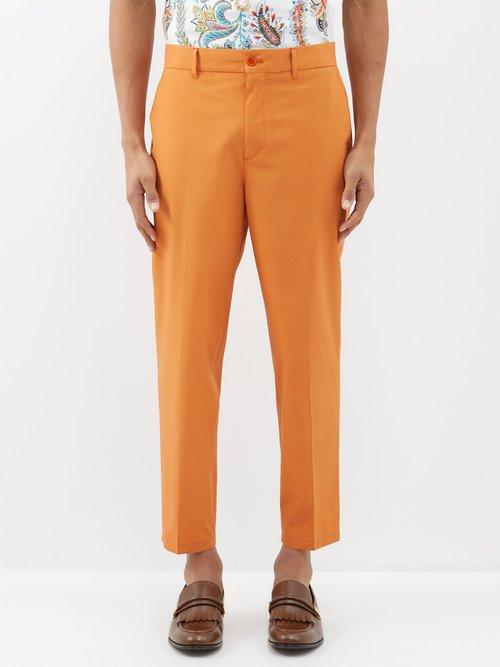 Etro - Tapered Slim-leg Cotton Chinos - Mens - Orange