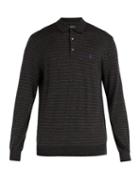 Matchesfashion.com Polo Ralph Lauren - Striped Long Sleeved Wool Polo Shirt - Mens - Grey Multi